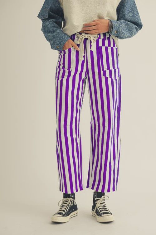 Purple Cotton Mardi Gras Striped Pants