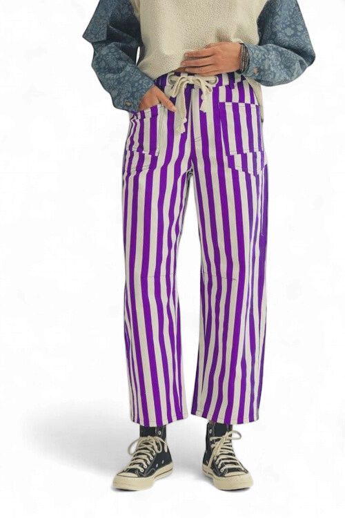 Purple Cotton Mardi Gras Striped Pants