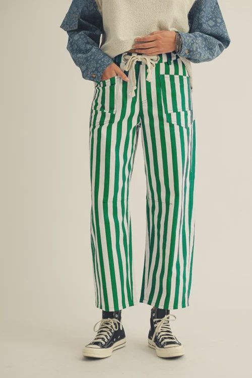 Green Cotton Mardi Gras Striped pants