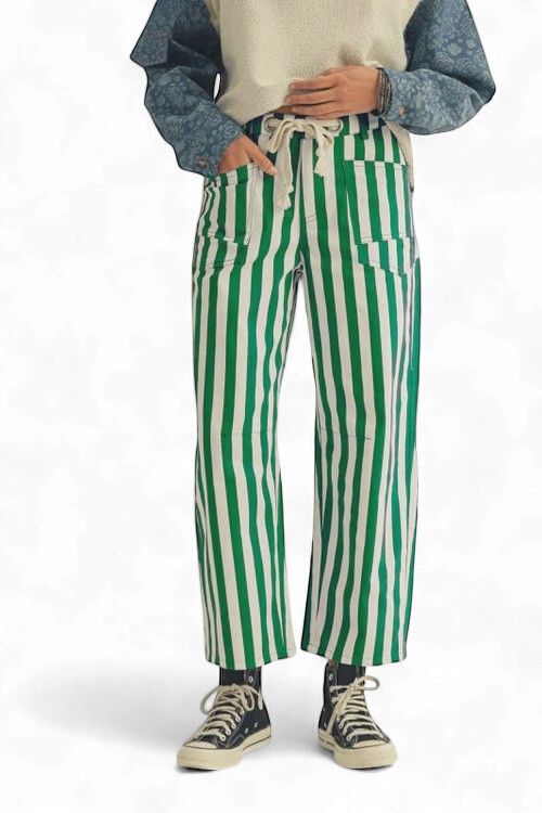 Green Cotton Mardi Gras Striped pants