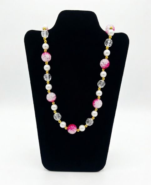 40" Acrylic Light Pink and Hot Pink Fleur de lis Beads dozen