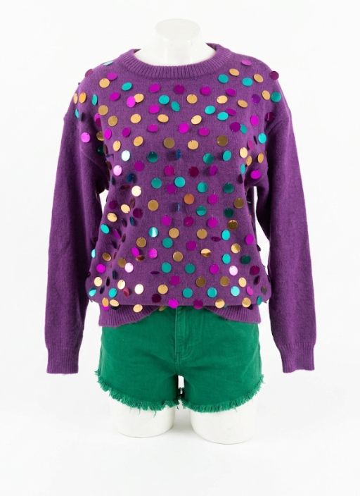 Purple Mardi Gras Spangled Sweater