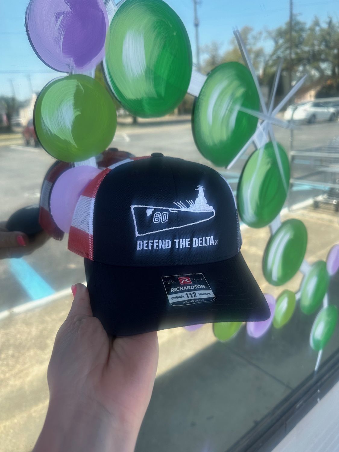 Defend the Delta Navy Blue Hat w/ Red, White and Blue Mesh