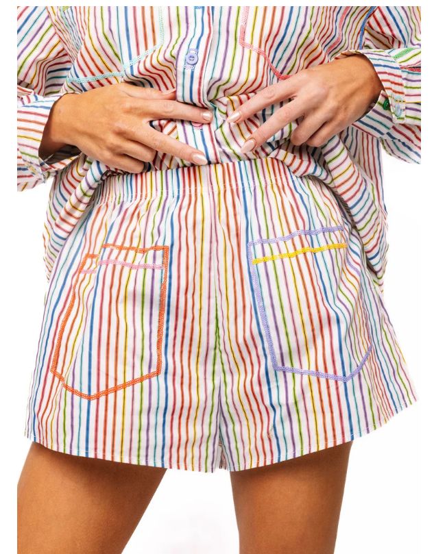 Rainbow Striped Pocket Cotton Short