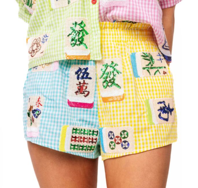 Colorblock Gingham Mahjong Tile Short / 3XL