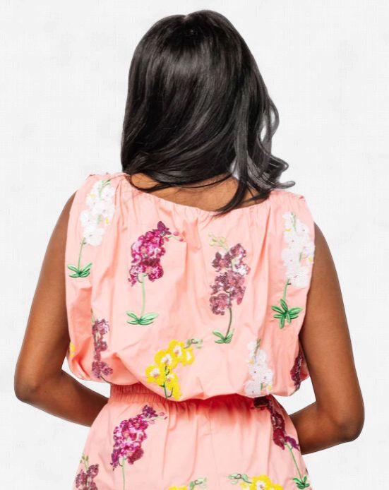 Peach Multi Iris Cotton Bubble Tank