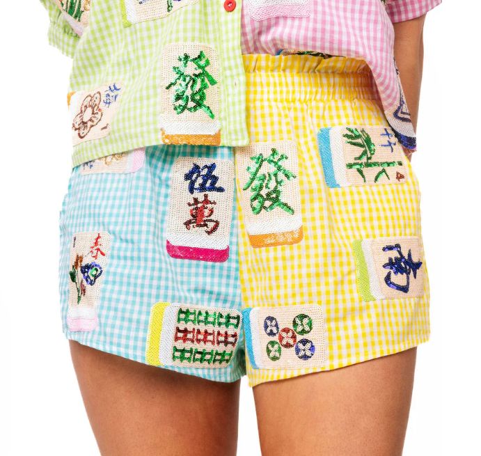 Colorblock Gingham Mahjong Tile Short