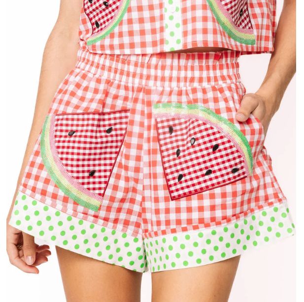 Red Gingham &amp; Green Polka Dot Watermelon Short