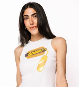 White 'Queen' Mustard on Hotdog Tank