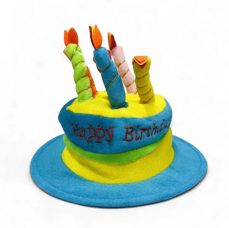 Blue Birthday Cake Hat, 2 Asst, Fabric, 12"