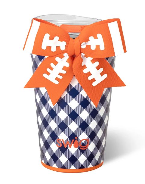 Gameday Gingham Navy + Orange Party Cup 24oz