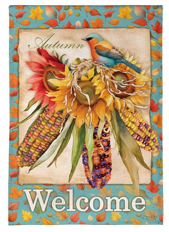 Jeweled Fall Maize Burlap Flag Garden