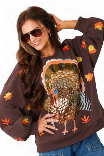 Brown Big Turkey &amp; Leaves Sweatshirt