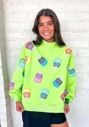 Green Multi Gingham Candy Corn Mockneck Sweatshirt