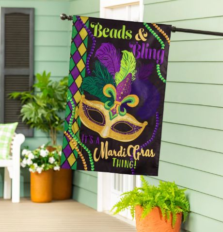 Mardi Gras Beads and Bling Applique Flag