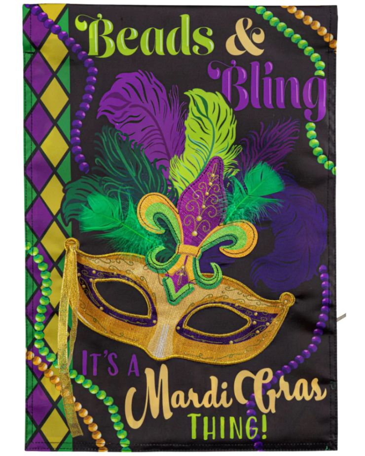 Mardi Gras Beads and Bling Applique Flag