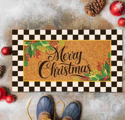 Merry Christmas Holly Coir Mat