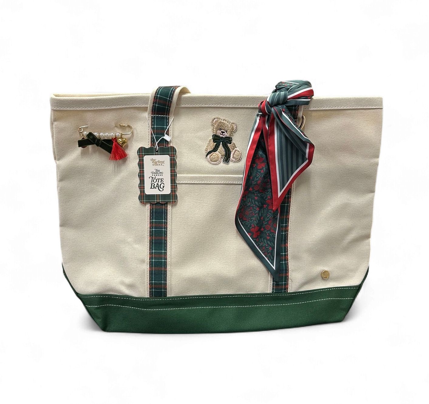 The Darling Canvas Tote Bag Evergreen Plaid
