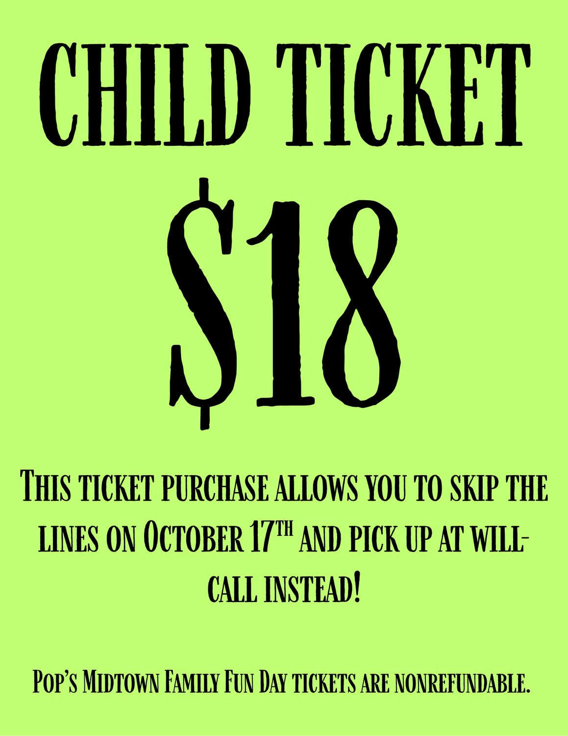 Family Fun Day Adult Ticket CHILD'S TICKET
