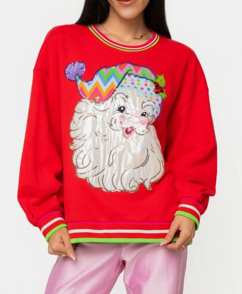 Red Multi Hat Metallic Santa Christmas Sweatshirt
