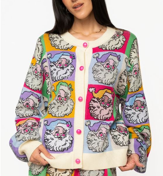 Pastel Colorblock Santa Button Up Cardigan