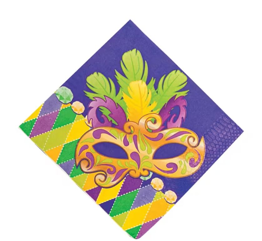 Prismatic Mardi Gras Mask Luncheon Napkins - 16 Pc.
