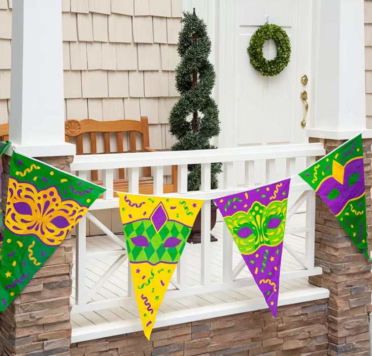 Large Mardi Gras Mask Pennant Banner