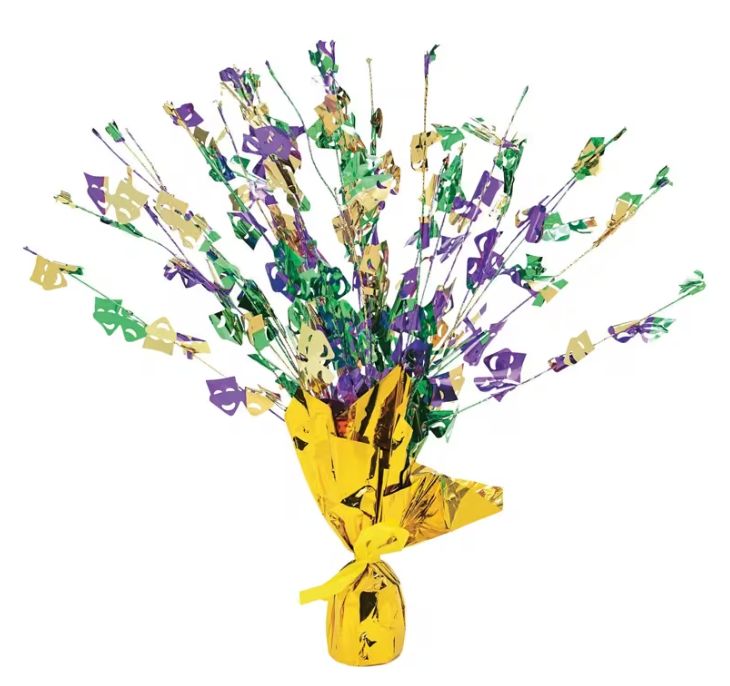 15" Bright Color Mardi Gras Dazzling Foil Spray Tabletop Centerpiece