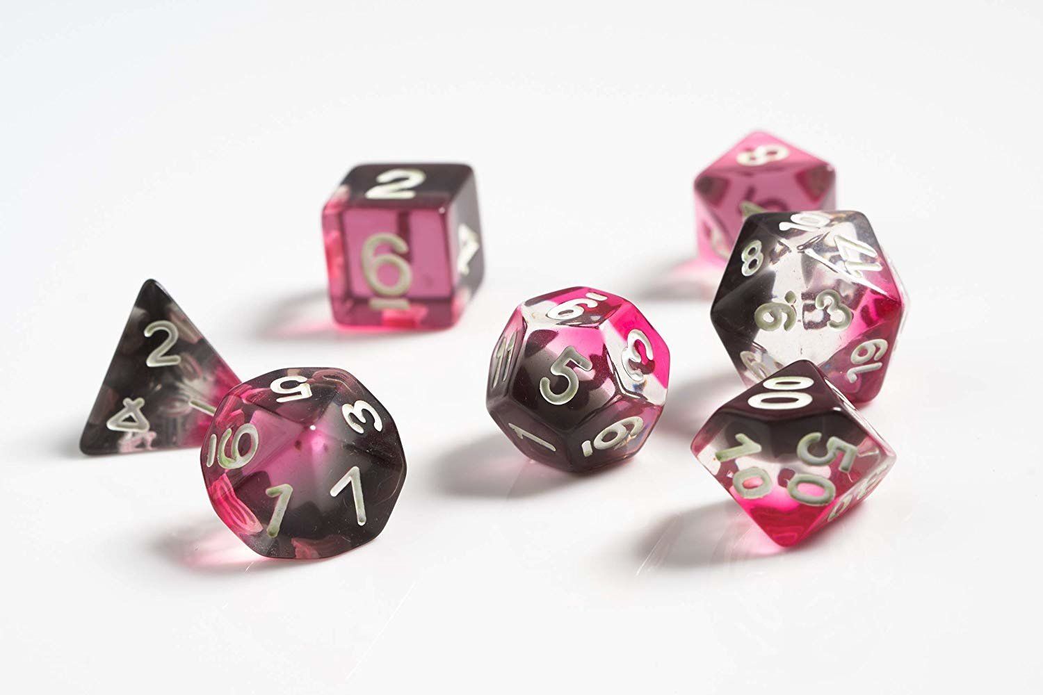 RPG Dice Set (7): Pink ,Clear, Black Resin