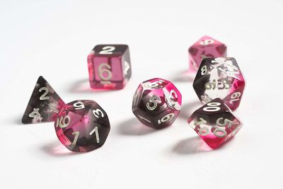 RPG Dice Set (7): Pink ,Clear, Black Resin