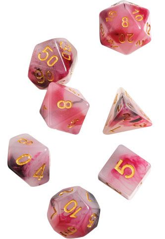RPG Dice Set (7): Pink, Black, Red Marble