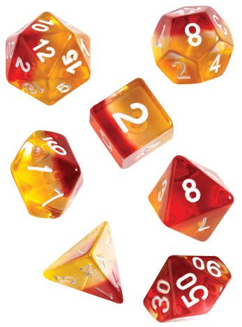 RPG Dice Set (7): Yellow, Red Translucent