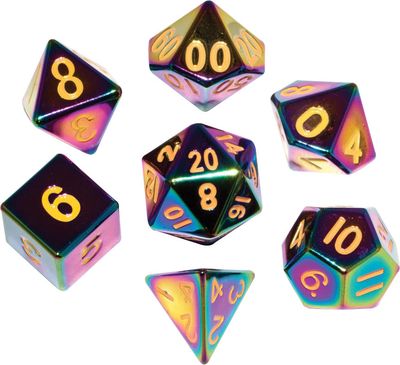 Flame Torched Rainbow Metal Polyhedral Dice Set -16mm
