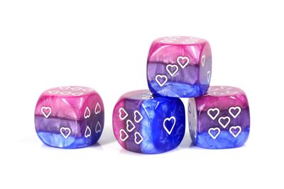 Opaque Pack of 6 Bisexual Pride 16mm D6 Heart Dice