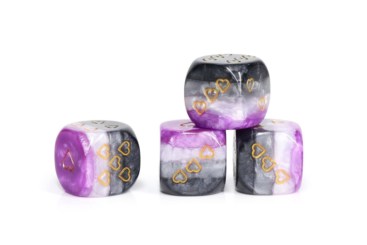 Opaque Pack of 6 Asexual Pride 16mm D6 Heart Dice