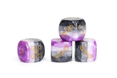 Opaque Pack of 6 Asexual Pride 16mm D6 Heart Dice