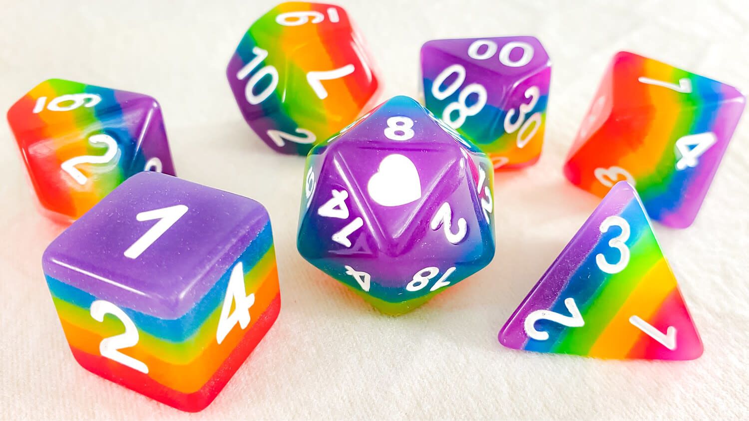 Glow in the Dark Neon Rainbow Pride Dice Set