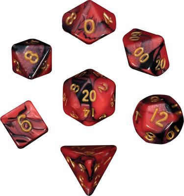 Mini Polyhedral Dice Set: Red/Black with Gold Numbers -10mm