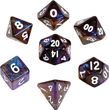 Mini Stardust Acrylic Poly Dice Set: Galaxy (7) 10mm