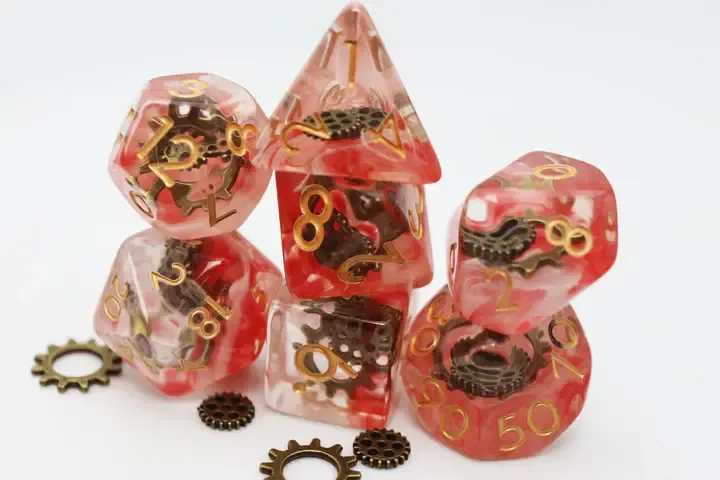 Red Swirl Ancient Gear RPG Dice Set