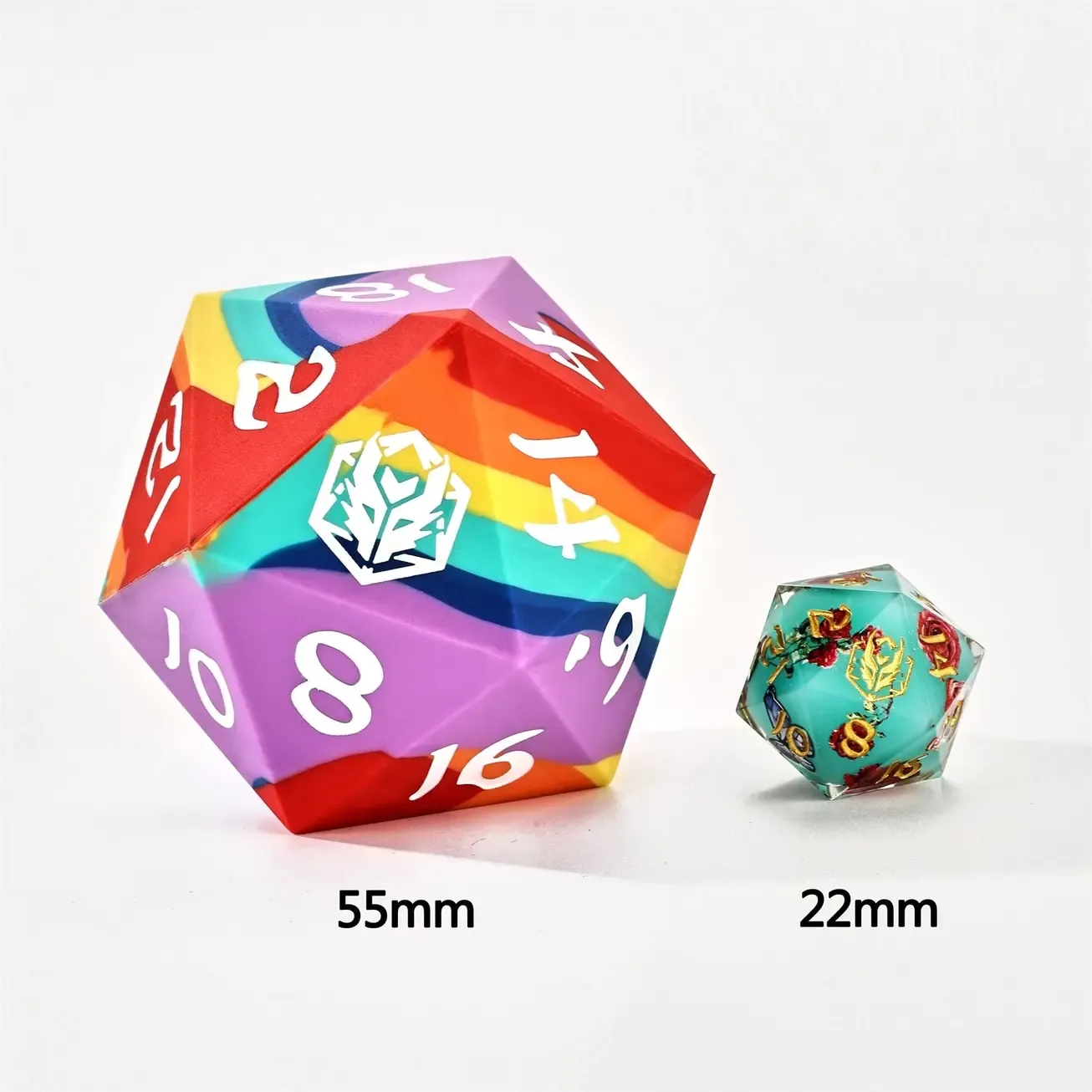 55mm Chonk Rubber Silicon D20 - Rainbow Realms