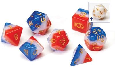 RPG Dice Set (7): Red, White, and Blue Semi- Transparent Resin