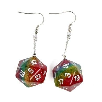 D20  Galaxy Earrings, Color: Glitter Rainbow