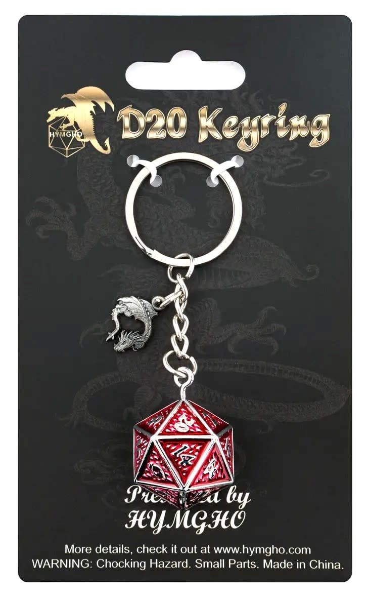 Metal D20 Dice Keychain Behemoth, Variation: Blood on Gunmetal