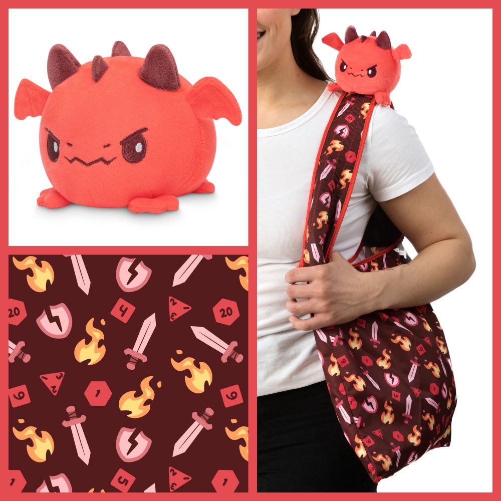 Plushie Tote Bag 2 -, Variation: Dark Red Tabletop Gaming Tote Bag + Red Dragon Plushie