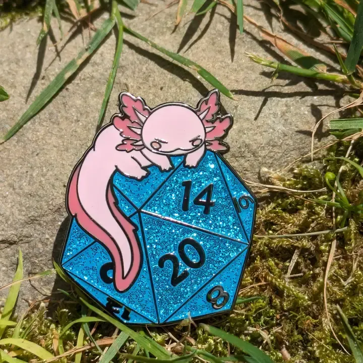 RPG Enamel Pin - Mimic Gaming Co., Variation: Axolotl On D20