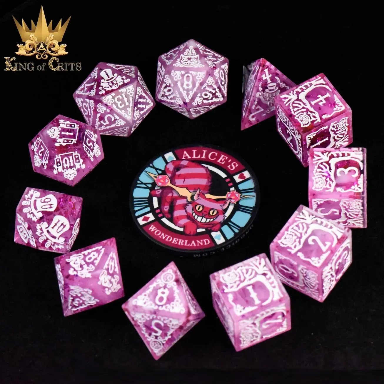 Alice's Wonderland 11 Dice Set with Gift Box (Sharp Edge), Color: Pink
