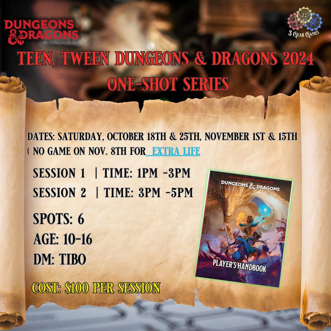 (March/April) Dungeons &amp; Dragons Sessions for Teens &amp; Tweens, Variation: Session 1 1pm -3pm