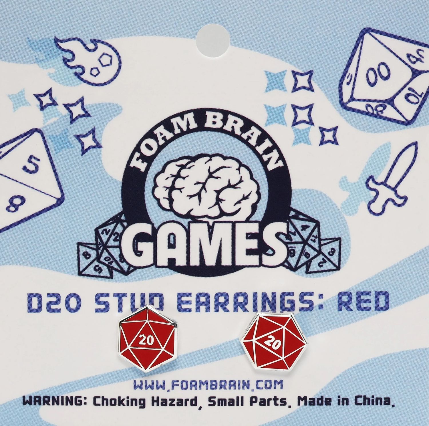 D20 Stud Earrings, Color: Red