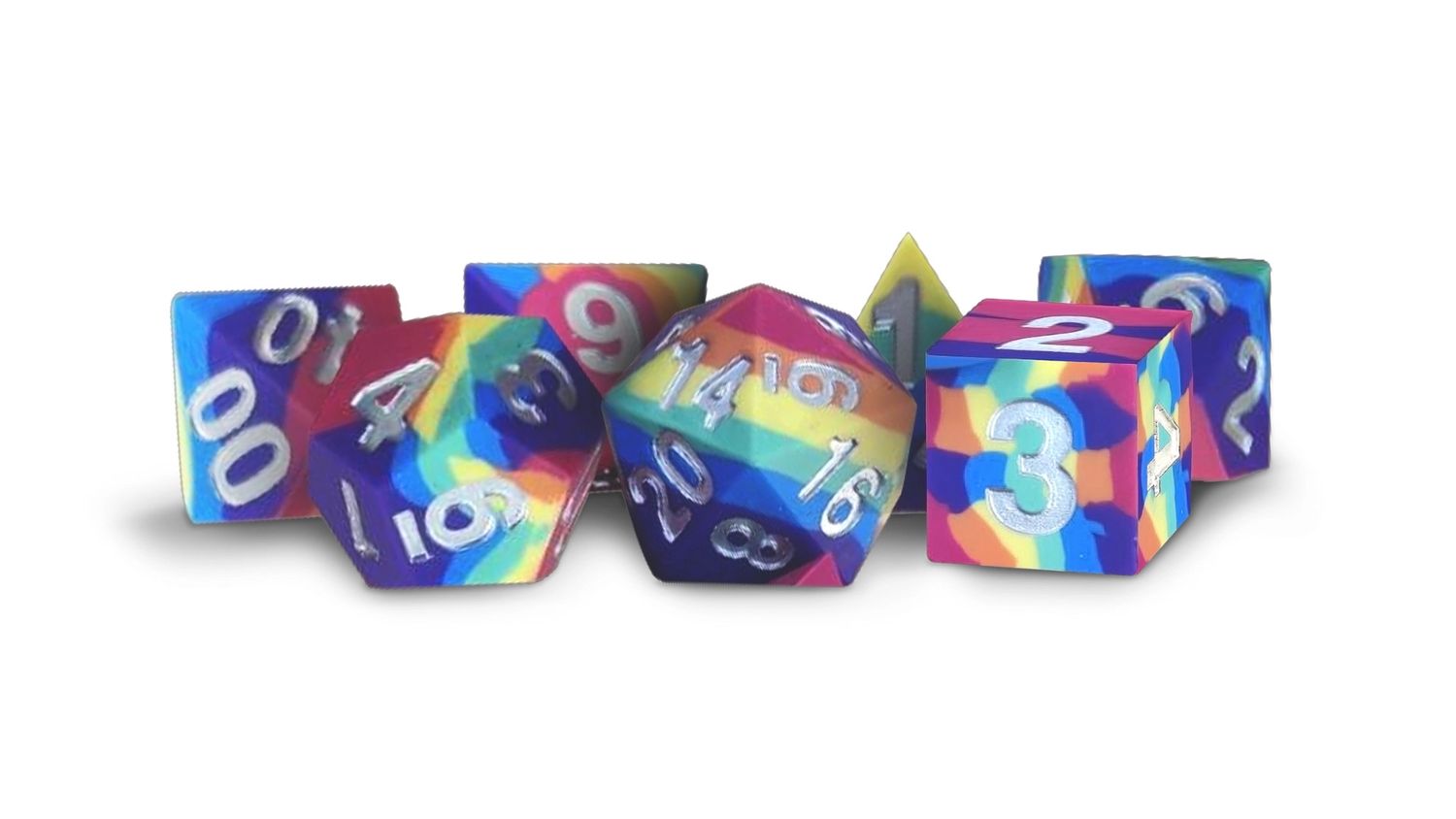 Unique Sharp Edge Silicone Rubber Dice Set, Variation: Rainbow